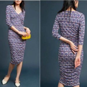 Anthropologie Moulinette Soeurs Dress Blue Pink V-Neck Column Floral XS